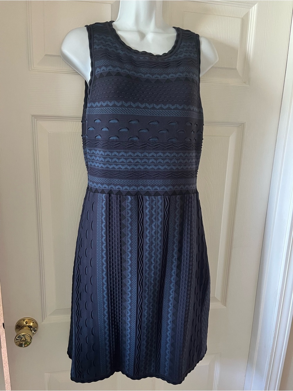 Ann Taylor Navy Textured Sleeveless Fit & Flare Dress